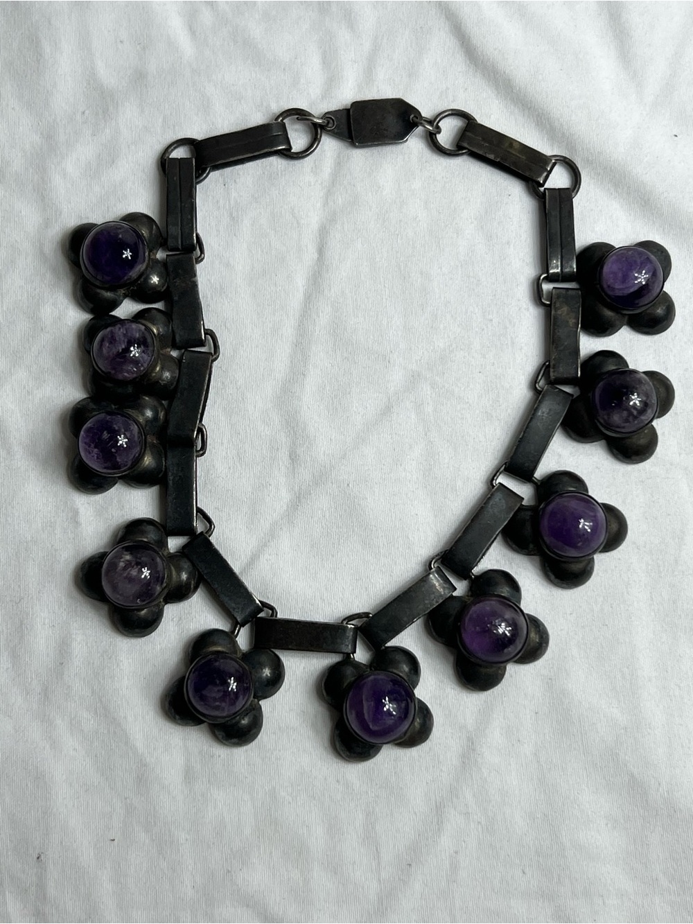Vintage Mexican modernist silver and amethyst necklace choker